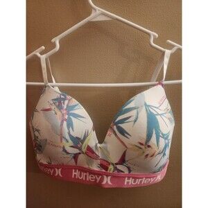 Hurley White Pink Floral Print Padded Wire Free Bra Size 36C